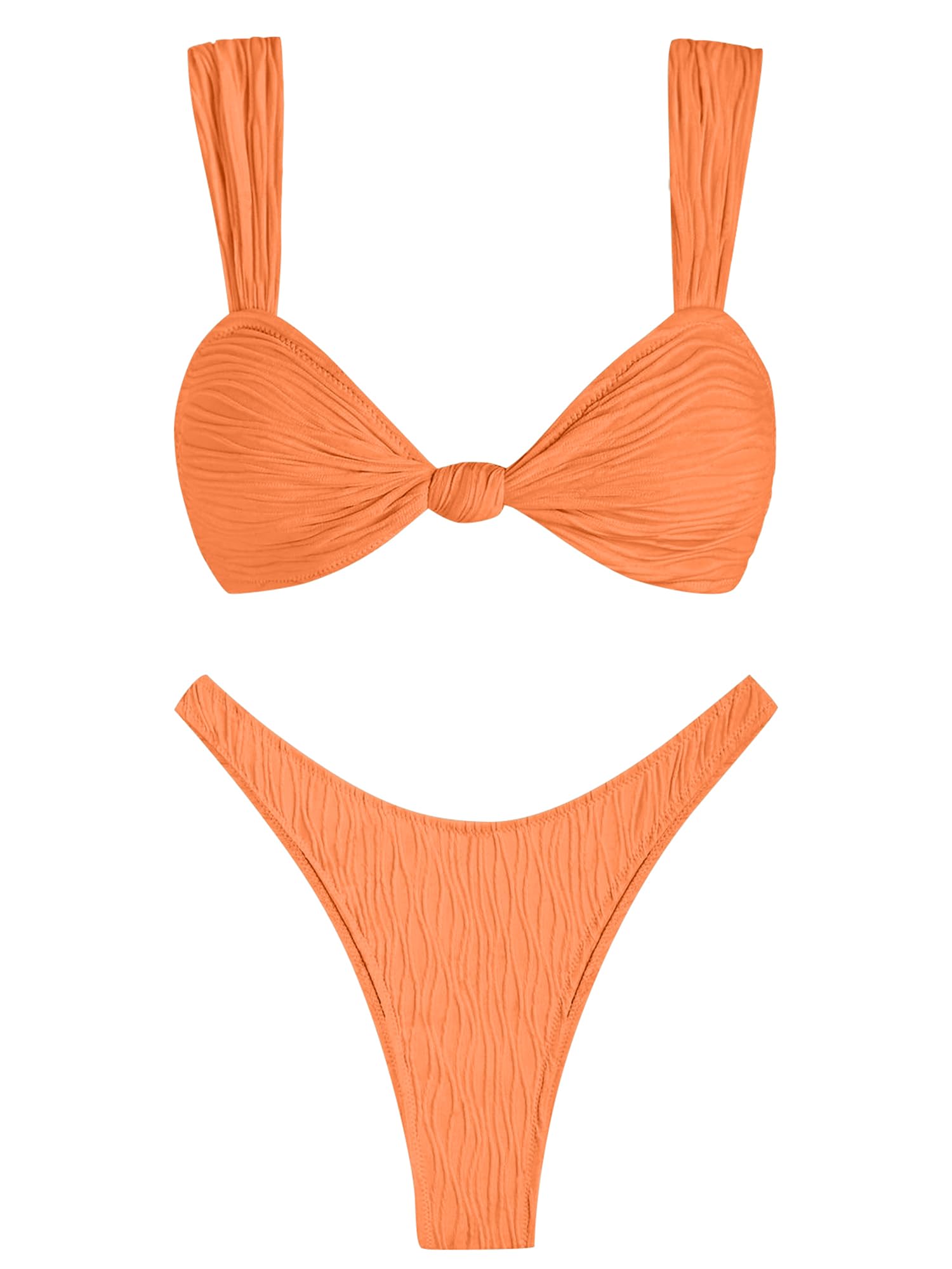 ZAFUL 2025 Cheeky Bikini Sets for Women High Cut Swimsuit Textured Ribbed Bikini Thong Bathing Suit