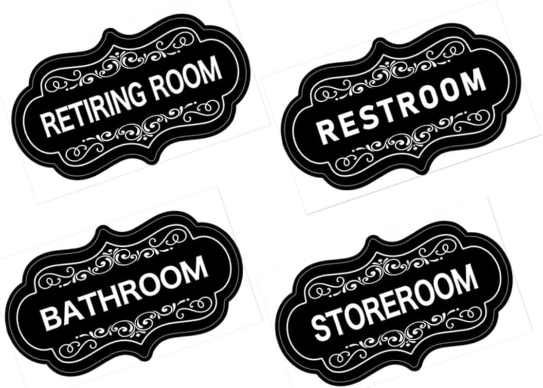 SHOWERORO 4pcs Bathroom Sign Washroom Restroom Toilet Storage Room Stickers Identification for Easy Recognition for Home Office Decor