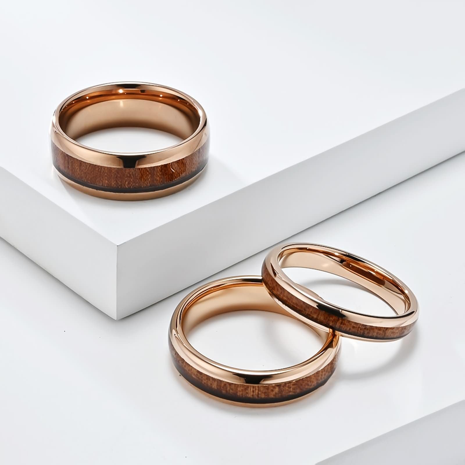 Anillo Grabado Personalizado de Tungsteno Pareja, 4MM/6MM/8MM con Grano de Madera Anillos de Boda Plata para Hombre