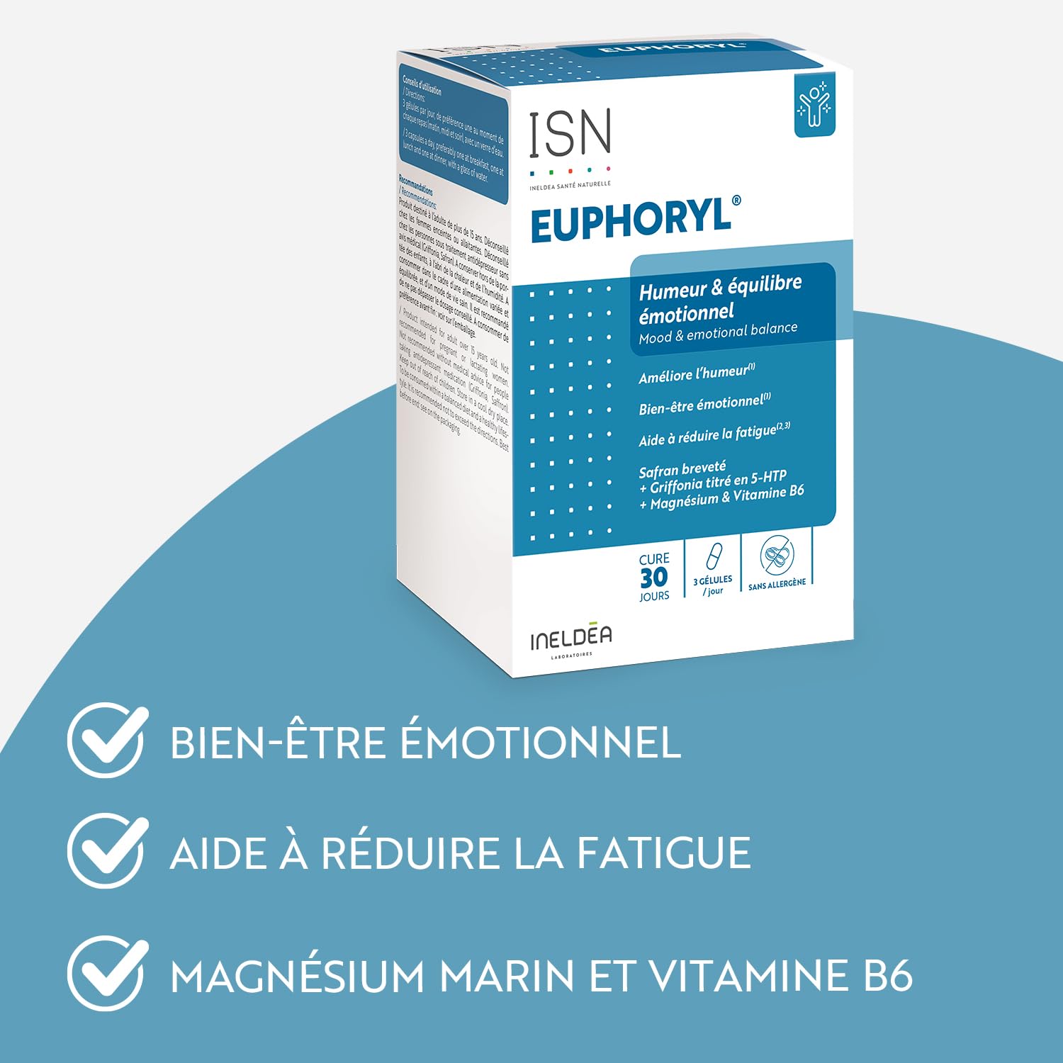 ISN - Euphoryl - Complément alimentaire - Safran et Magnésium Marin - Bon équilibre émotionnel - Vitalité - 90 gélules végétales - Cure 60 jours - Lot de 2