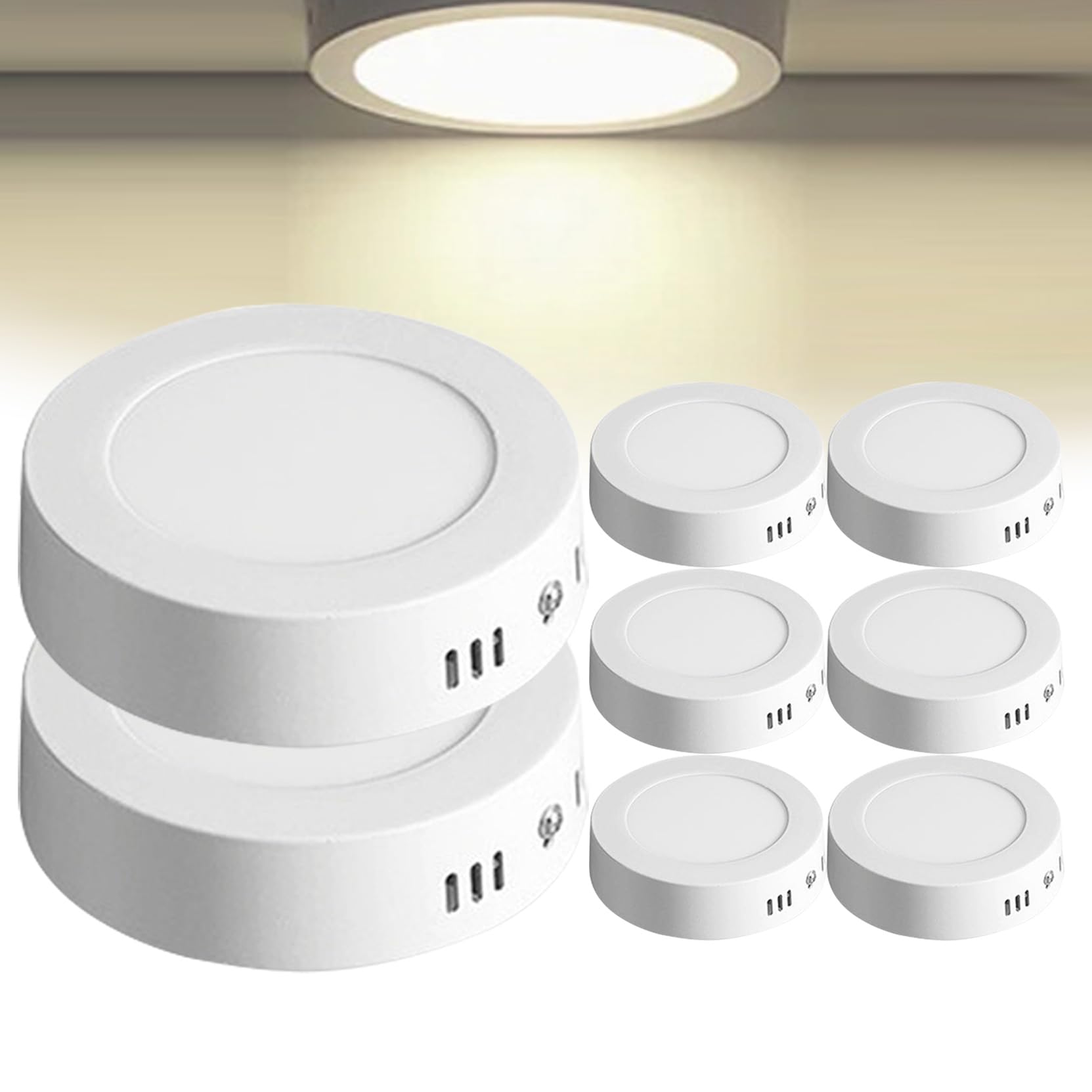 HLASMSPE 6W LED Surface Mount Ceiling Lights, Ultra Thin 4.33Inch 4000K Natural White Round Recessed Spot Light Hardwire Downlight for Kitchen Hallway Bedroom, 8 Pack