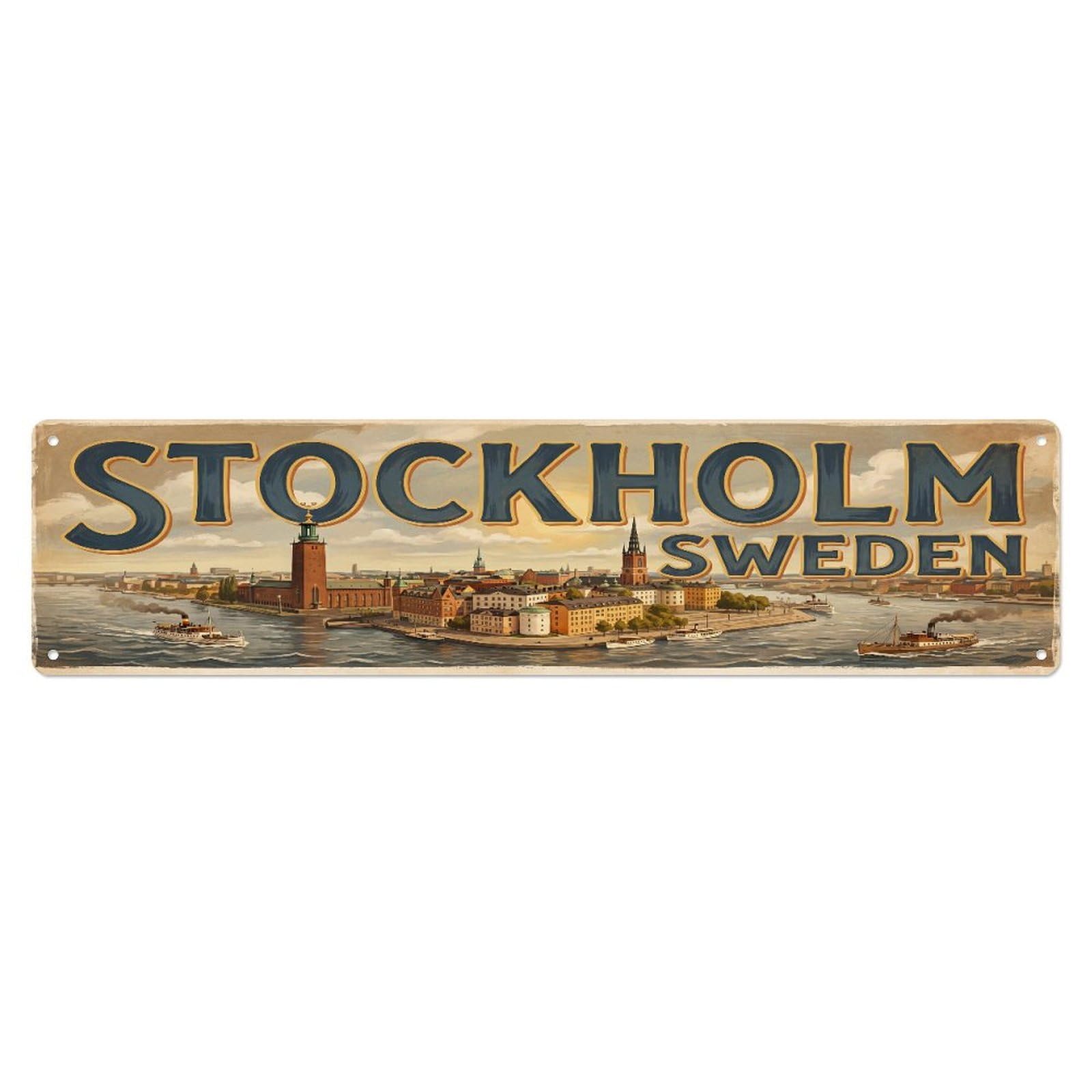 Metal Tin Sign Vintage Sweden Stockholm Travel