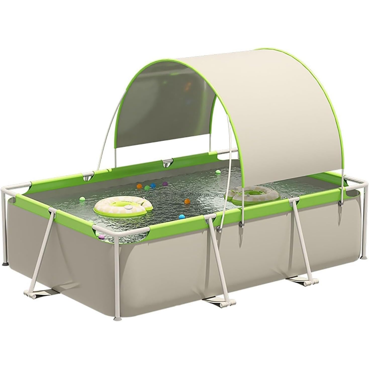 Piscina con struttura in metallo, piscina fuori terra rettangolare con telaio in acciaio, PVC resistente, non gonfiabile, facile da montare per cortile e giardino