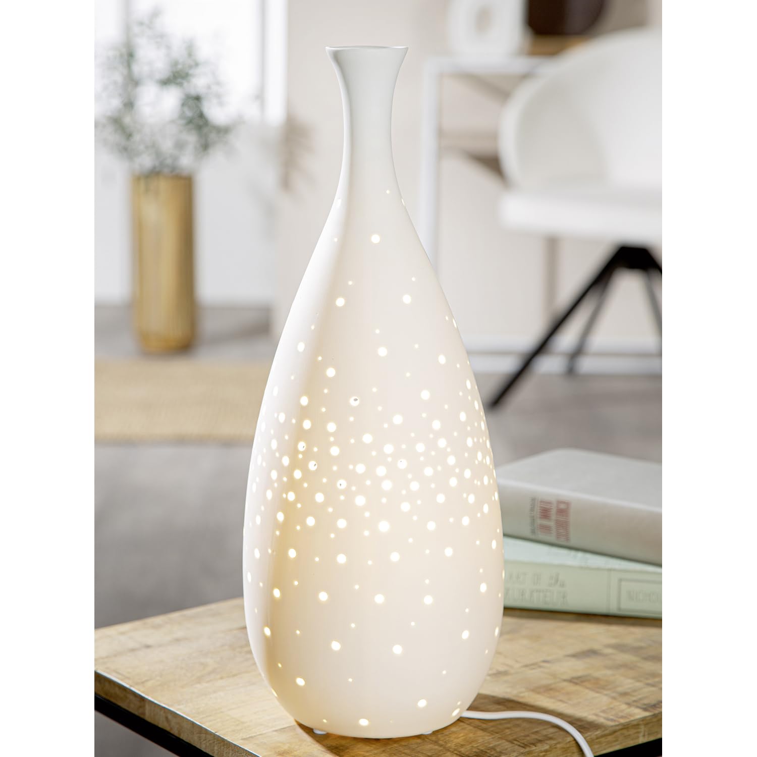 GILDE Tischleuchte Galaxy - Porzellan matt, H 42 cm x Ø 16 cm