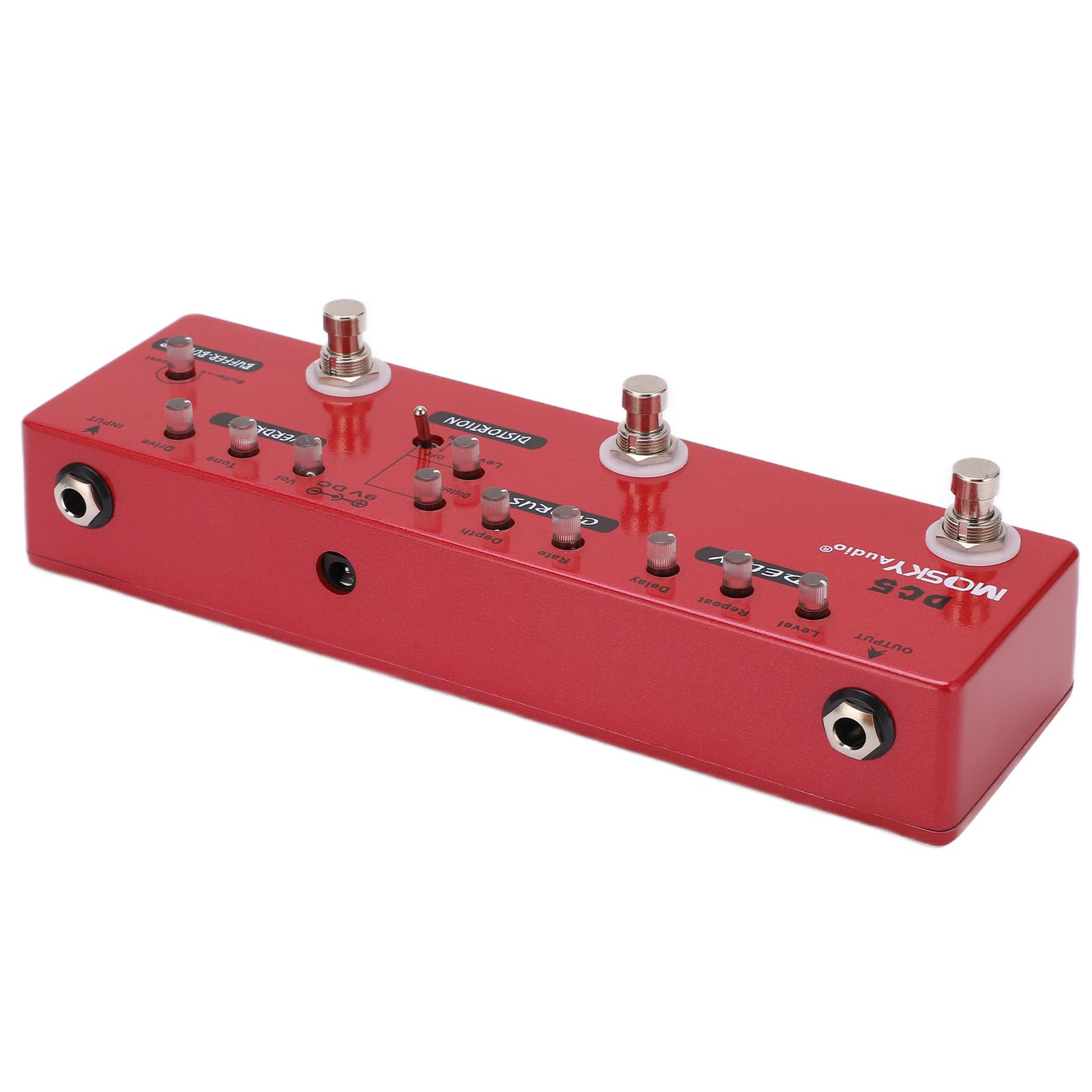 Alomejor Pedale per Chitarra Multieffetto, Effetto True Bypass Rosso in Metallo con Distorsione del Chorus Ritardato per Bassisti Elettrici
