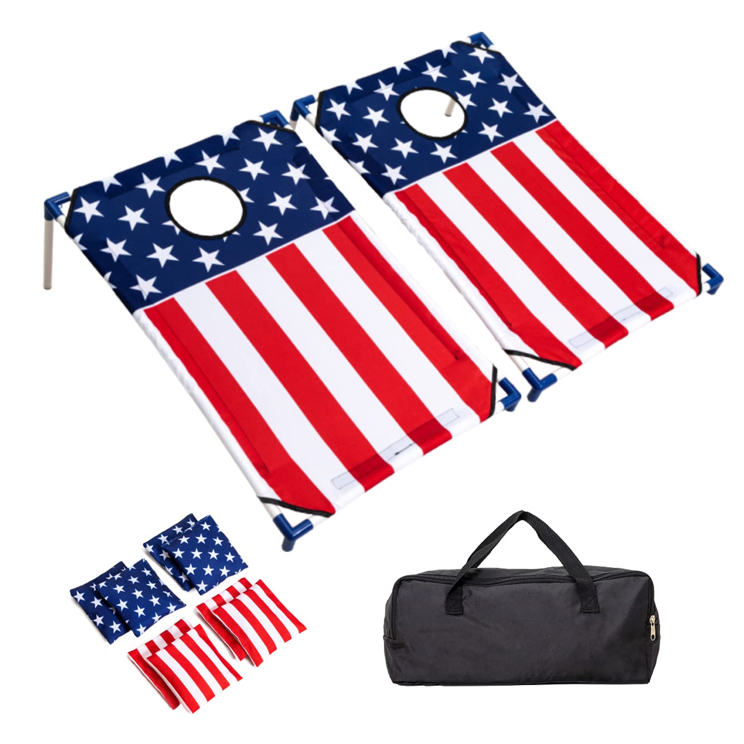 Set Bean Bag Toss Games, Portable PVC Framed Corn Hole with 8 Bean Bags and Carrying Bag, 3 x 2-feet