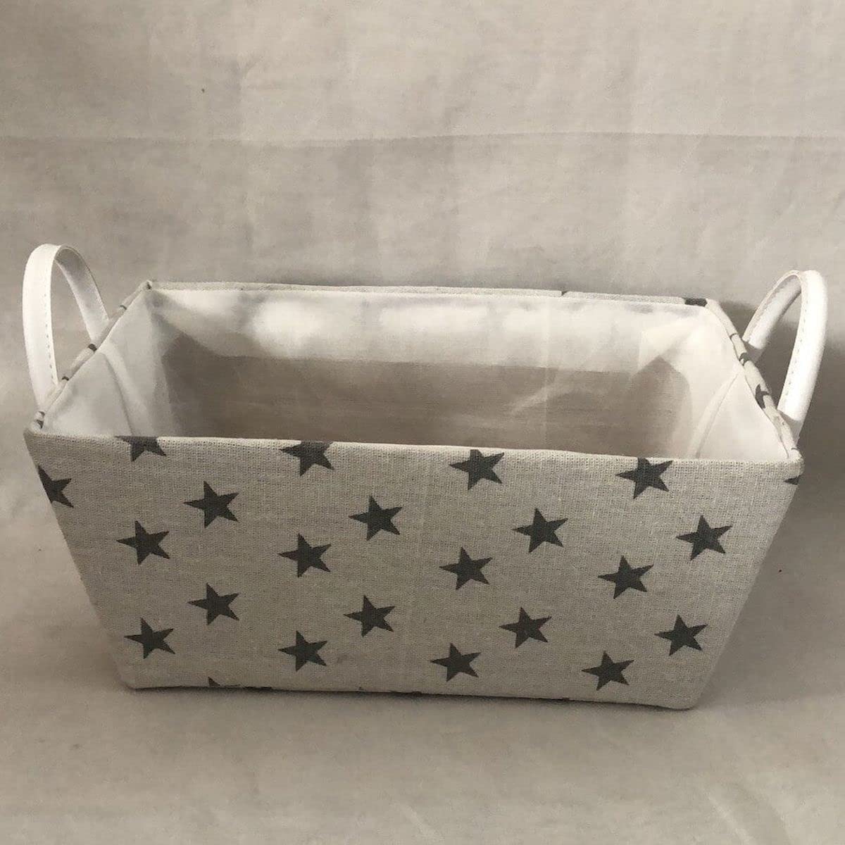 Mr. MJs Trading AI-2250-210 White with Gray Stars & Faux Leather Handles Basket