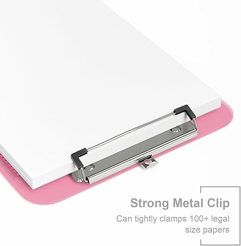 Miniatura 3 de Portapapeles de plástico, tablero de clip translúcido con perfil bajo, portapapeles morado con regla, portapapeles de oficina, suministros