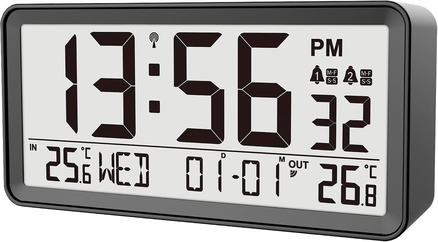 Front view of Technoline WT320 digital alarm clock display