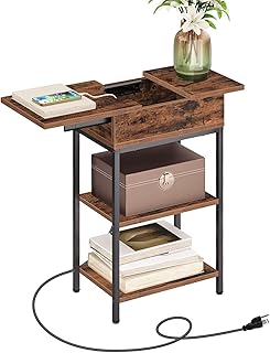 Side Table with Charging Station, Narrow End Table with USB Ports and Outlets, Nightstand for Small Spaces, Bedroom, Living Room, Office, Rustic Brown ETHR5701Z
