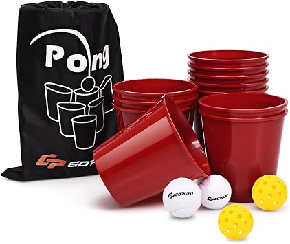 Goplus Giant Outdoor Games Pong Set w/ 12 Buckets, 4 Balls and a Carry Bag
