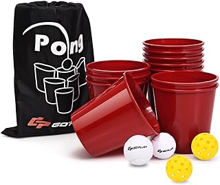 Goplus Yard Pong, Giant Outdoor Games Pong Set with 12 Buckets, 2 Balls and a Carry Bag, Toss Game for Beach, Backyard, Lawn, Party, Camping, Tailgate Game for Family and Friends