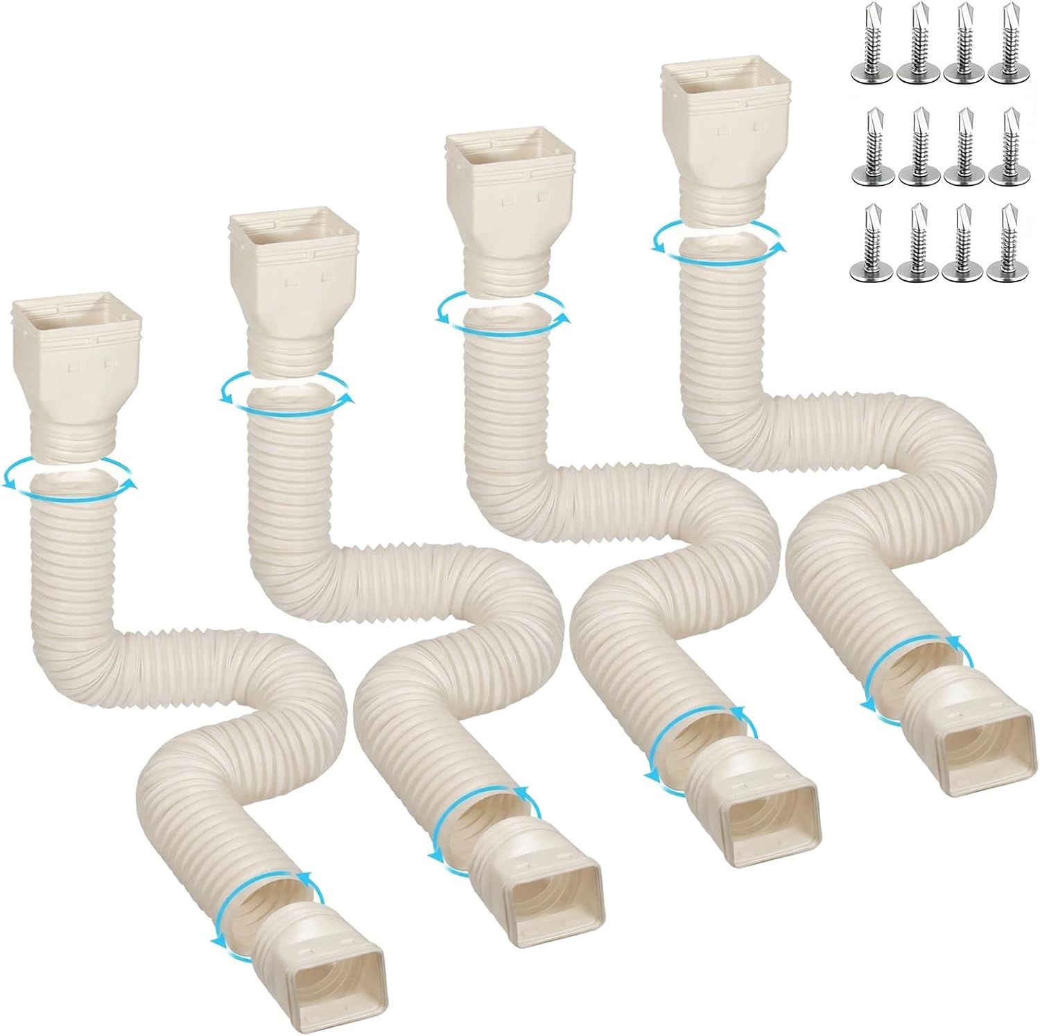 4 Pack Gutter Downspout Extensions for Rainwater Drainage, 4” Diameter Thickened Flexible Downspout Extender Extendable from 21" to 67"(Limestone)
