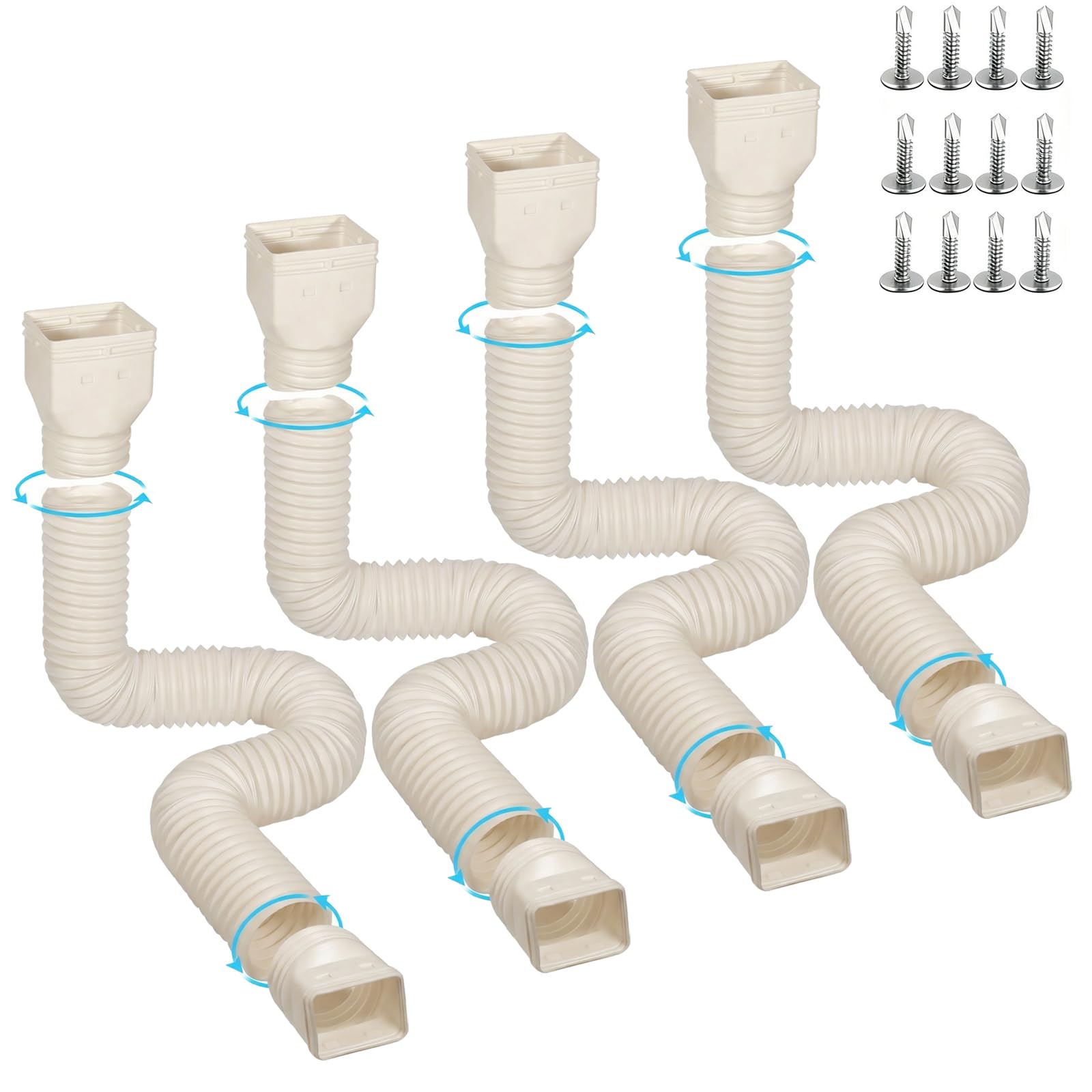 4 Pack Gutter Downspout Extensions for Rainwater Drainage, 4” Diameter Thickened Flexible Downspout Extender Extendable from 21" to 67"(Limestone)