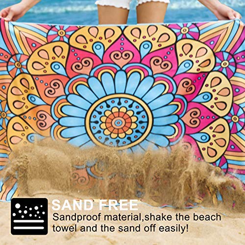 Lingso Beach Towel, 63"×31" Quick Drying Absorbent Oversized Microfiber Beach Towels, Sand Free Lightweight Pool Towel With Two Side Printed Pattern For Swimming, Bath, Yoga, Pool, Travel (Floral) #TOP1