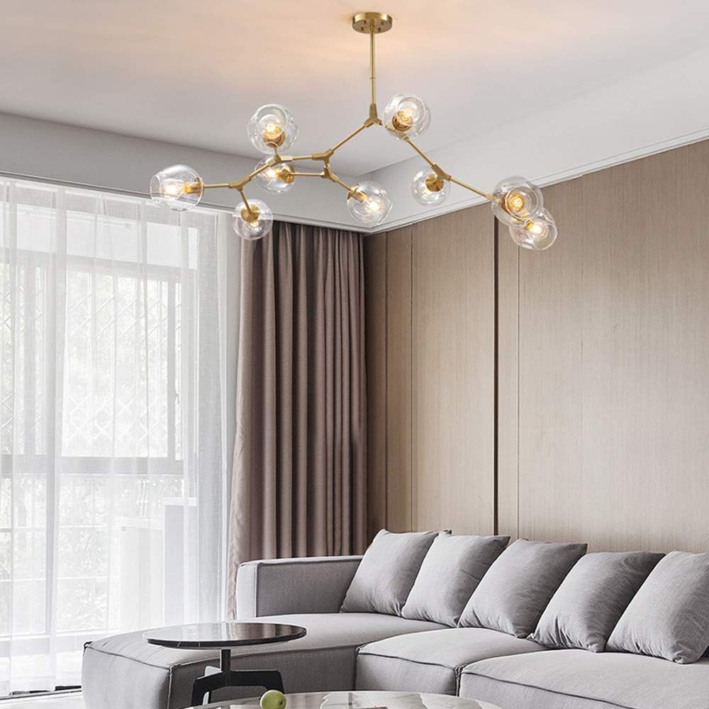 LED Chandeliers, Abstract Multi Arm Chandelier Gold Finish Clear Glass Ball LED Pendant Chandeliers Post Modern Dining Restaurant Bar LED Branch Pendant Lighting Adjustable Ceiling Hanging Light - 9