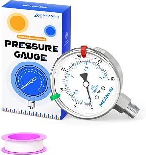 MEANLIN MEASURE 0~30Psi Liquid Filled Pressure Gauge Stainless Steel 2.5" FACE DIAL 1/4" NPT 316 Stainless Steel Joint for Pool Sand Filter Water Oil Air Pressure Test Lower Mount, with 2PCS Snaps