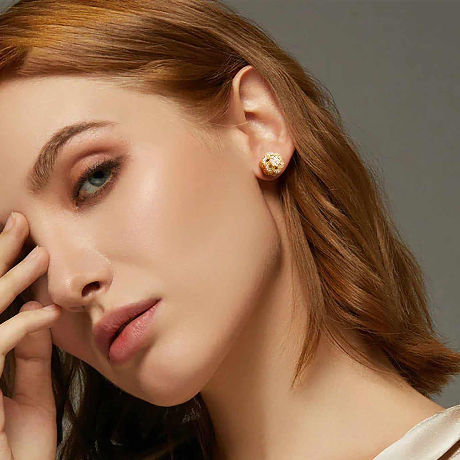 Gold Stud Earrings for women Trendy, Flower-shaped 14K Gold Earrings Studs Sparkling Zirconia 10mm - Image 2