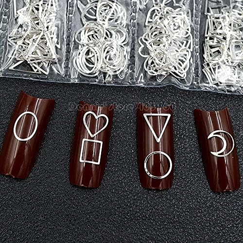 1 Pack Mix Shapes Silver Moon Heart Square Triangle Round Frame Squid Metal Studs Nail Art Gems Decorations DIY Salon 24#