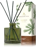Thymes Frasier Fir Reed Diffuser Set 4oz - Green Frosted Glass Bottle, Reeds & Siberian Fir Oil - Flameless Luxury Home Fragrance