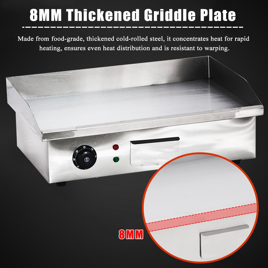 Plancha Eléctrica 8mm Acero 300°C Tapas Hamburguesa 54cm | Placa de acero laminado en frío 8mm | Control 50-300°C | Bandeja recogegrasa grande | Para tapas | Calor uniforme