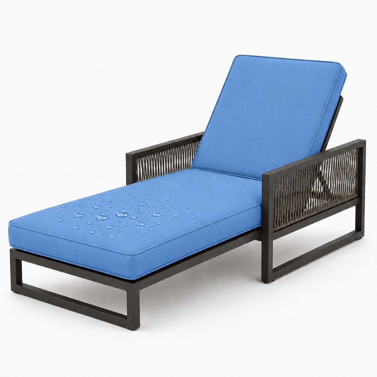 Coussin Exterieur Impermeable avec Mousse 50D, Coussin Transat Bain De Soleil À Accoudoirs & 6 Sangles, Matelas De Remplacement Épais pour Chaise Longue Jardin,Sky Blue,188x58x8cm