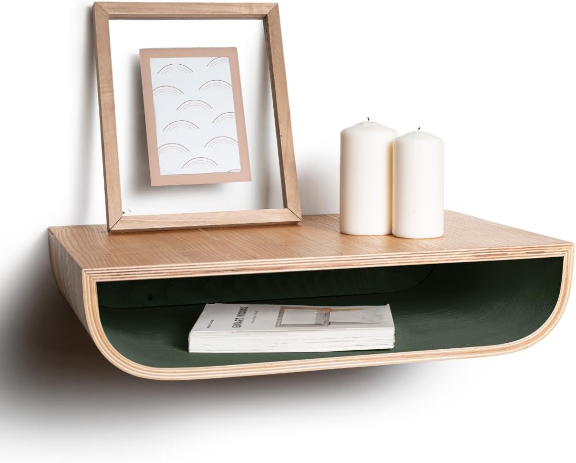 EWART WOODS Floating Nightstand, Walnut Bedside Shelf Wall Mount, Bed Night Stand for Bedroom, Wooden Side Table Cabinet, Entryway Furniture