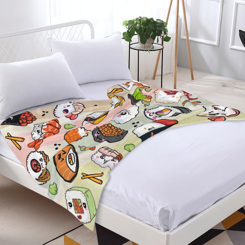 Sushi Blanket Cute Japanese Food Throw Blankets Plush Cozy Flannel Fleece Ultra Soft