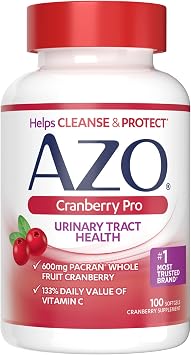 AZO Cranberry Pro Urinary Tract Health Supplement 600mg PACRAN 100 Softgels Cranberry Urinary Tract Health Supplement 100 Softgels Bundle