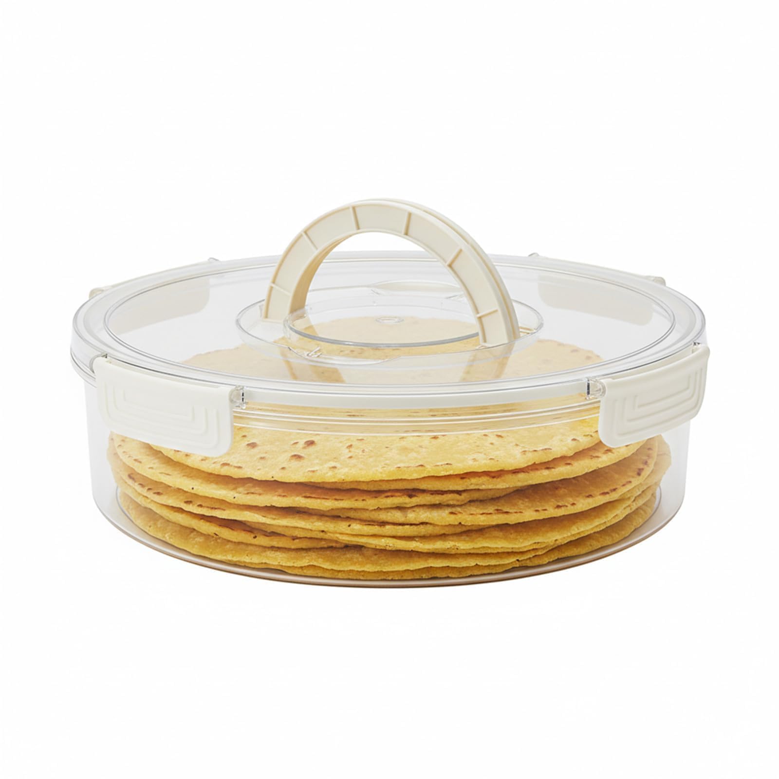 Punorric Tortilla Wrap Storage Container - Airtight Pizza Box & Roti/Chapati Box, Cake Storage Container with Foldable Handle, Trifle Bowl for Wraps Tortilla/Lunch/Outdoor/Picnic