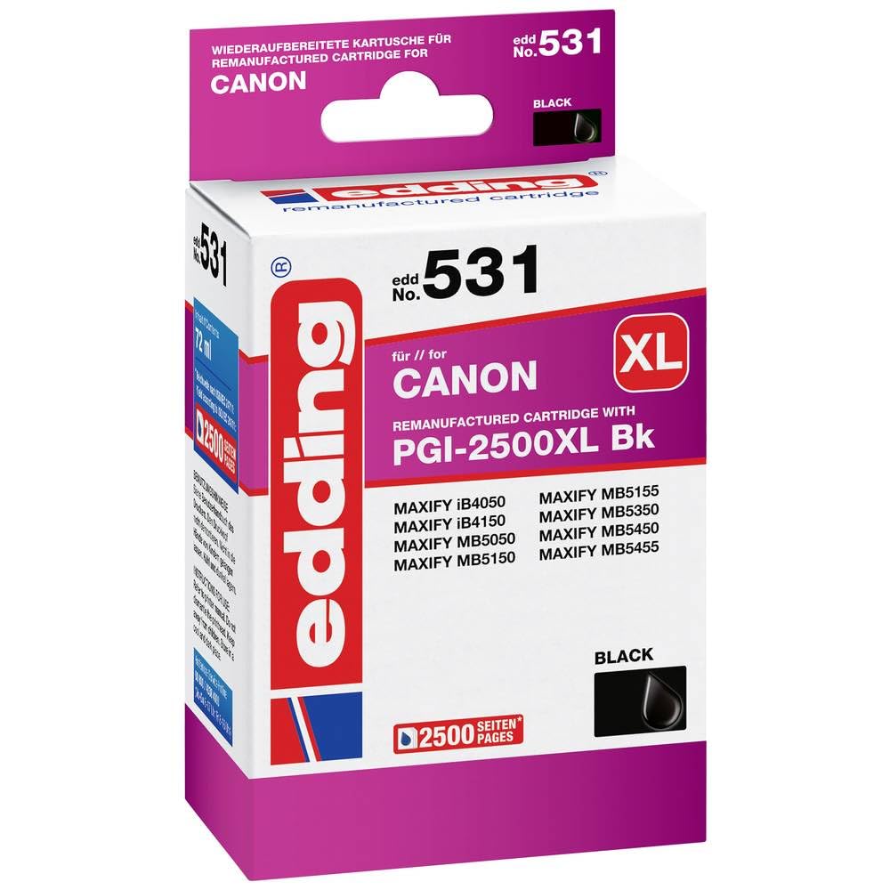 EddingEDD-531 Ink Cartridge – Single Cartridge – Black – 72 ml – 2500 Pages – Replaces Canon PGI-2500XLBk