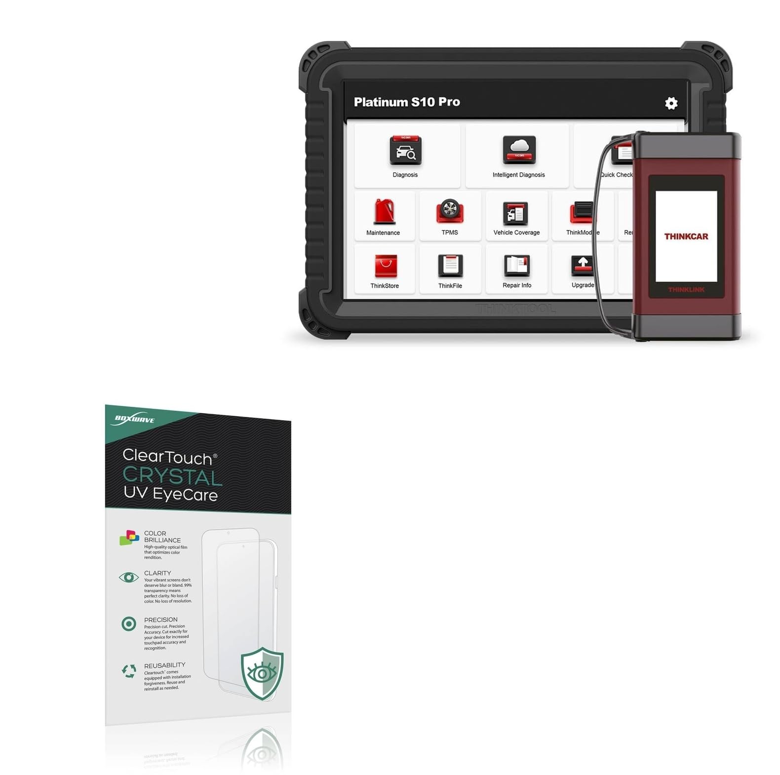 BoxWave Screen Protector Compatible With Thinkcar Vehicle Diagnostic Scanner S10 Pro - ClearTouch Crystal Anti-UV EyeCare (2-Pack), Filters out Harmful Blue Light Reduce Fatigue