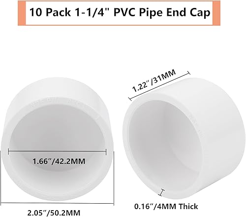Miniatura 2 de Paquete de 10 tapas terminales para tubería de PVC de 1-1/4", accesorio cédula 40 grado muebles, adaptador tapón para tubería de PVC de 1-1/4