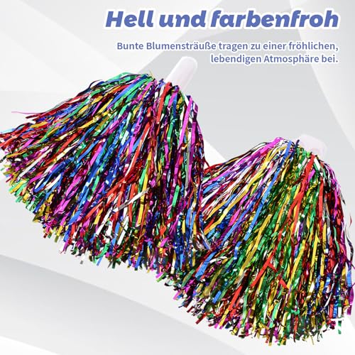4 Cheerleader Pompons, Bunte Pom Poms für Cheerleading, Sportteams und Teamgeist Aktivitäten, Ideal für Cheerleader Kostüm und Auftritte