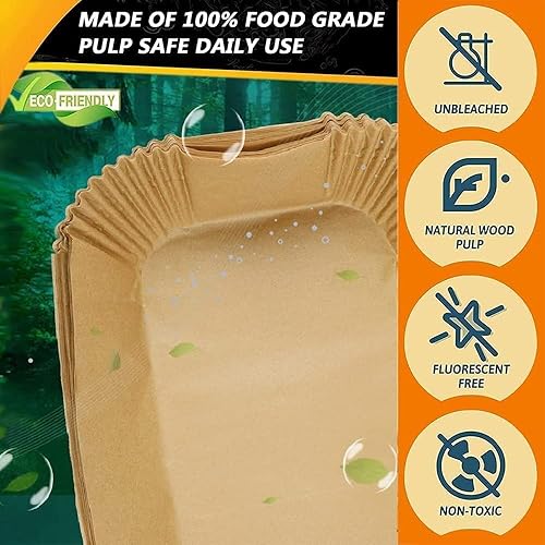 Miniatura 4 de Revestimientos para freidora de aire, 100 forros de papel pergamino rectangulares desechables para todas las freidora de doble cesta 8QT-10QT, papel