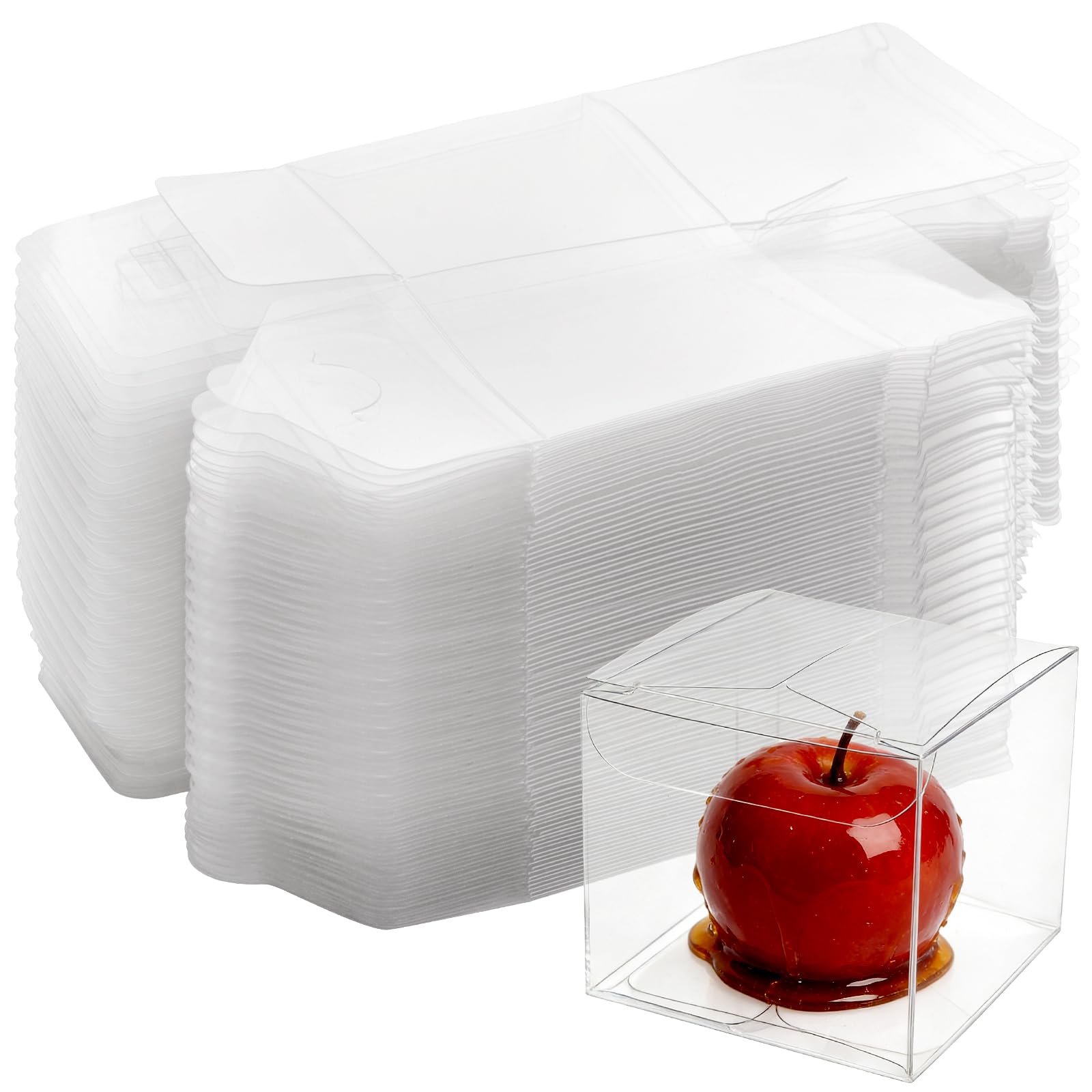 SEUNMUK 50 Pack Clear Wedding Favour Boxes, 12x12x12cm Clear Candy Boxes for Favors, PVC Transparent Gift Box for Party and Baby Shower Favors, Thanksgiving and Christmas