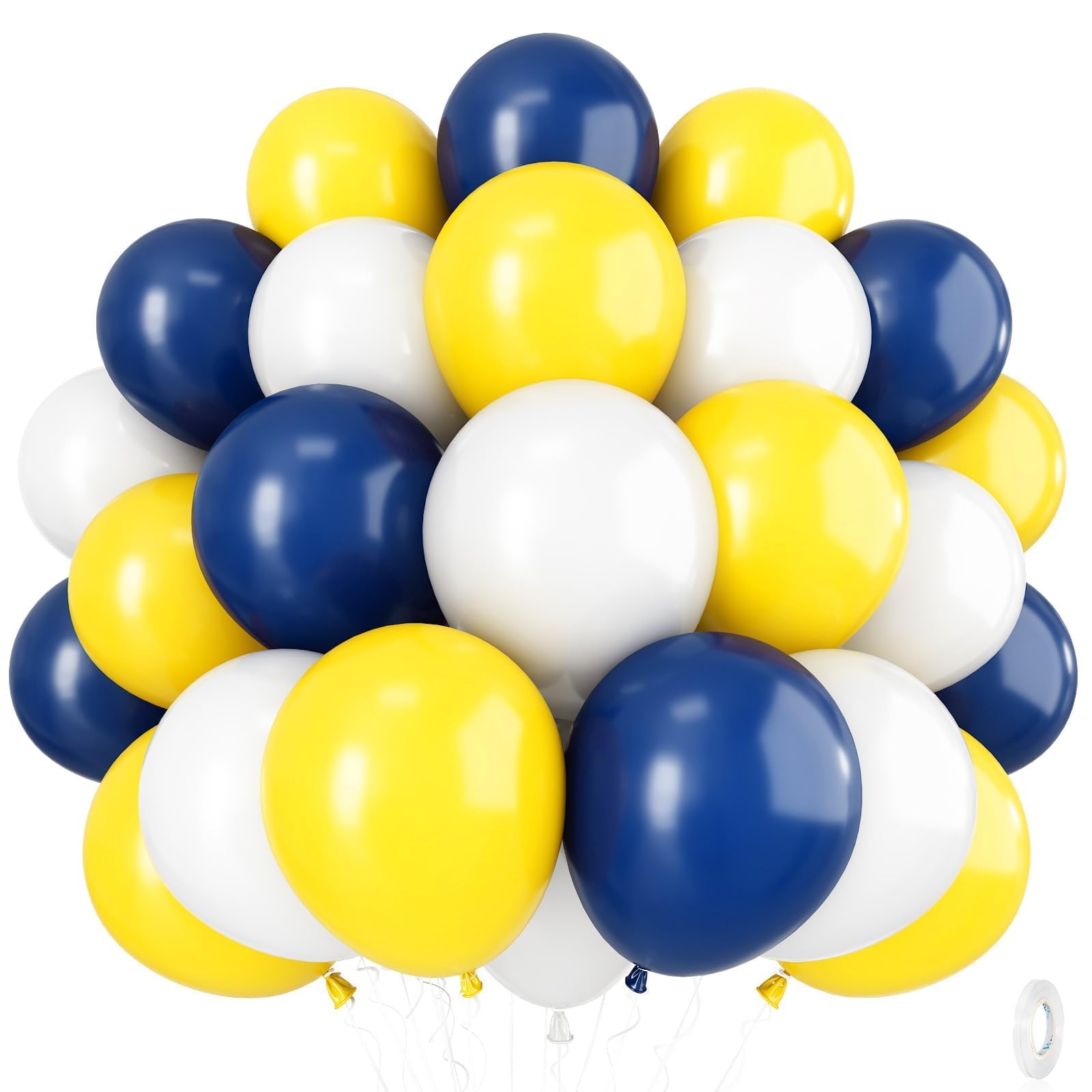 Isndare Navy Blue Yellow White Balloons, 12 Inch Navy Yellow Party Dark Yellow Latex Balloons Set for Boys Men Birthday Wedding Baby Shower Graduation