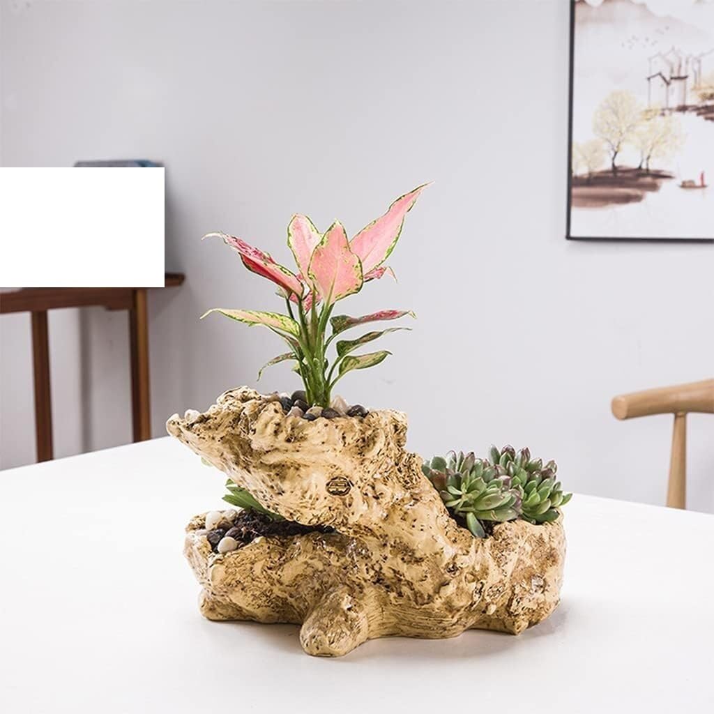 28 x 16 x 18 cm doniczka na rośliny ze sztucznej skały, wewnętrzna oddychająca doniczka | Driftwood Sadzarka Sztuczna Rzeźba Wielowarstwowa Sadzarka Na Kwiaty Doniczka Do Domu Oddychająca Sadzarka