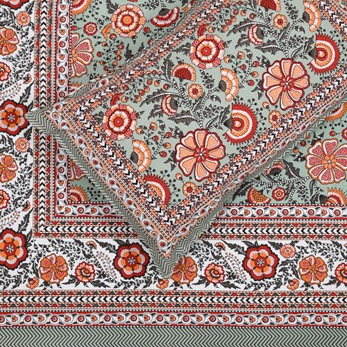 Image of elanorhomes Fulwari Garden Single Bedsheet - Ultra Soft Pure Cotton | Traditional Indian Print | Premium 240 TC 60x90 inches | 1 Matching Pillow Cover