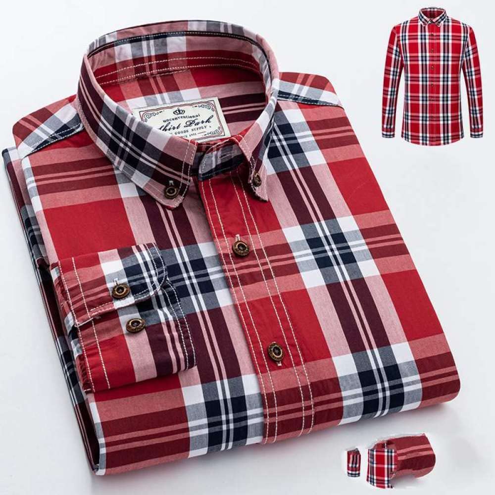 Camicie da Uomocamicia A Maniche Lunghe Scozzese Rossa in Puro Cotone da Uomo Camicia Casual in Cotone Primaverile vestibilità Slim Lavabile Non Stirabile Morbido Confortevole Regalo Personale per