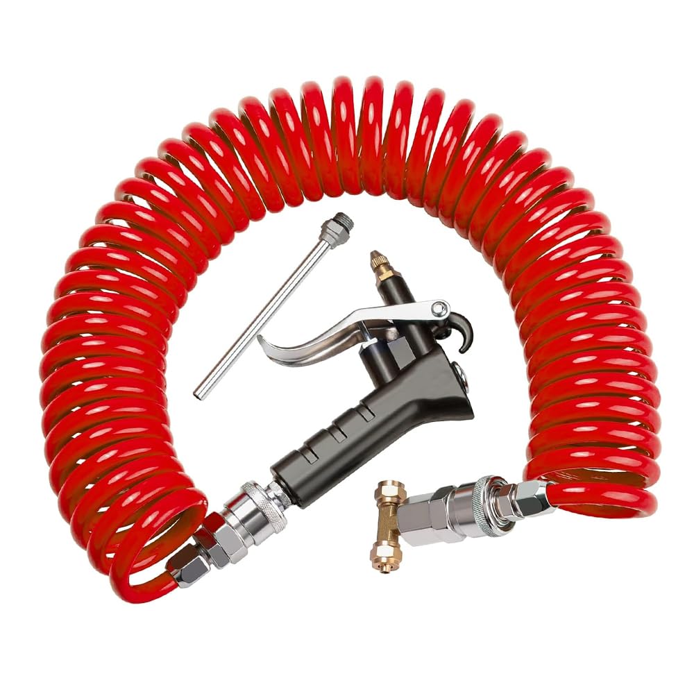 Air Seat Blow Gun Kit, Professional Heavy Duty Air Duster with 9m Coil & 2 Nozzles, All-in-One Cleaning Tool for Truck Air Compressor Systems