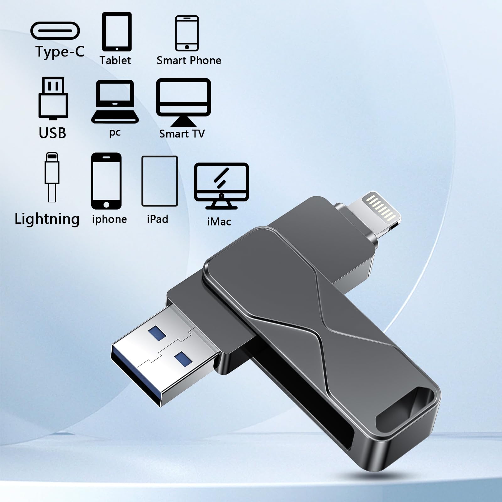 Chiavetta Usb 512GB,Mfi Certified Lightning Memoria Esterna Pen Drive Penna Usb Chiavette 3 In 1 per iPhone,iPad,iOS,Macbook,Android,Pc Nero