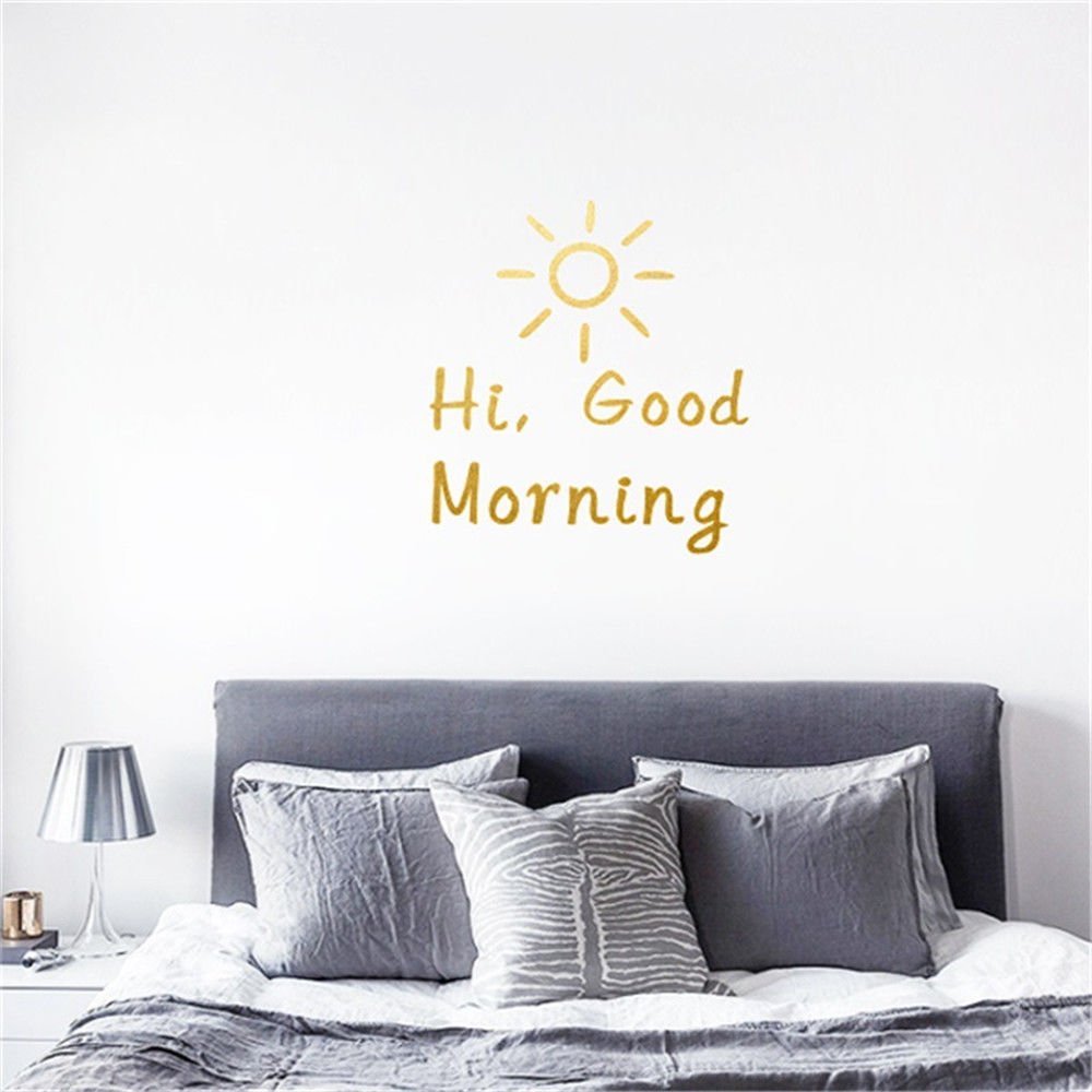 ZRDMN Wall Sticker Ins Nordic Style Good Morning Good Morning English Study 40 * 42cm Gold Can Remove Art murals for Bedroom Living Room Office Family Nursery Bathroom Kitchen