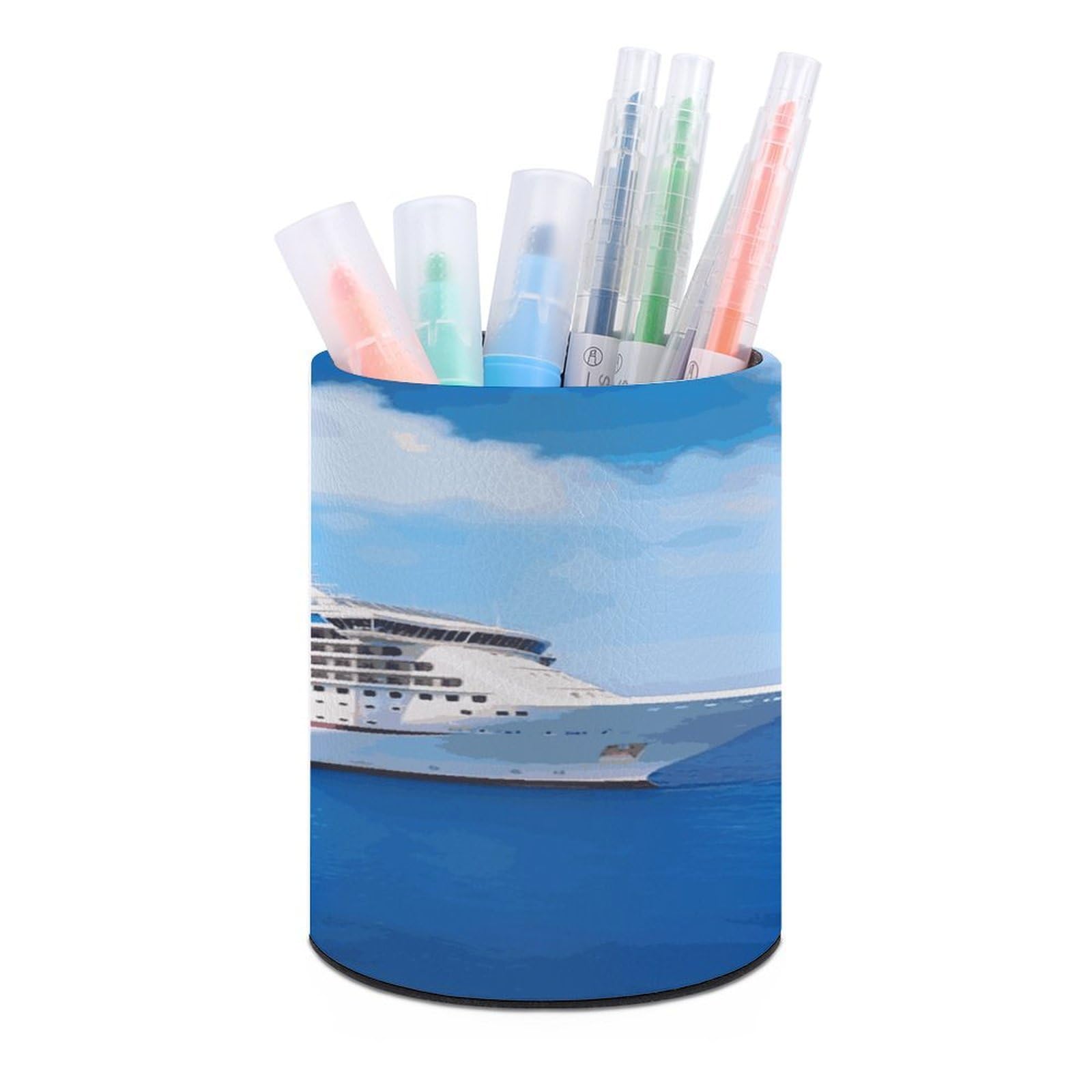 VstaDank Cruise Ship Pen Holder Leather Pencil Cup Round Pencil Holder for Desk Organizer Personalized Pen Cup Fashion Pen Organizer Makeup Brush Holders for Office Home&Gift