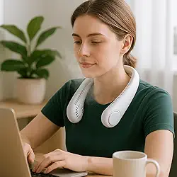 Ventilador De Pescoço Premium Portátil Sem Hélice, USB Recarregável, 3 Velocidades, Silencioso, Leve, Para Esportes E Uso Diário, Marca VARENZIA