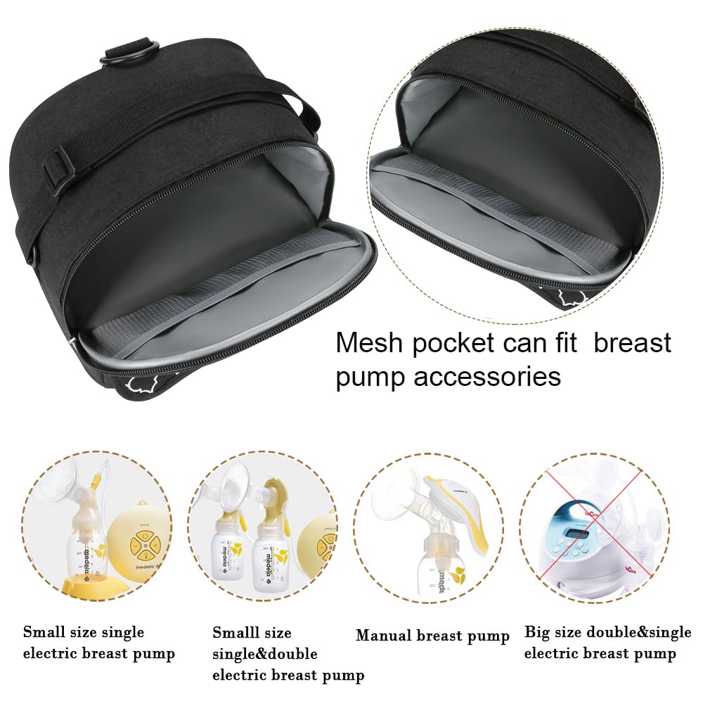 Breast Pump Bag - Small Size Cooler and Moistureproof Backpack Double Layer for Mother Baby Bottle Breast Milk Pump Outdoor Working Backpack Lunch Bag (Black)