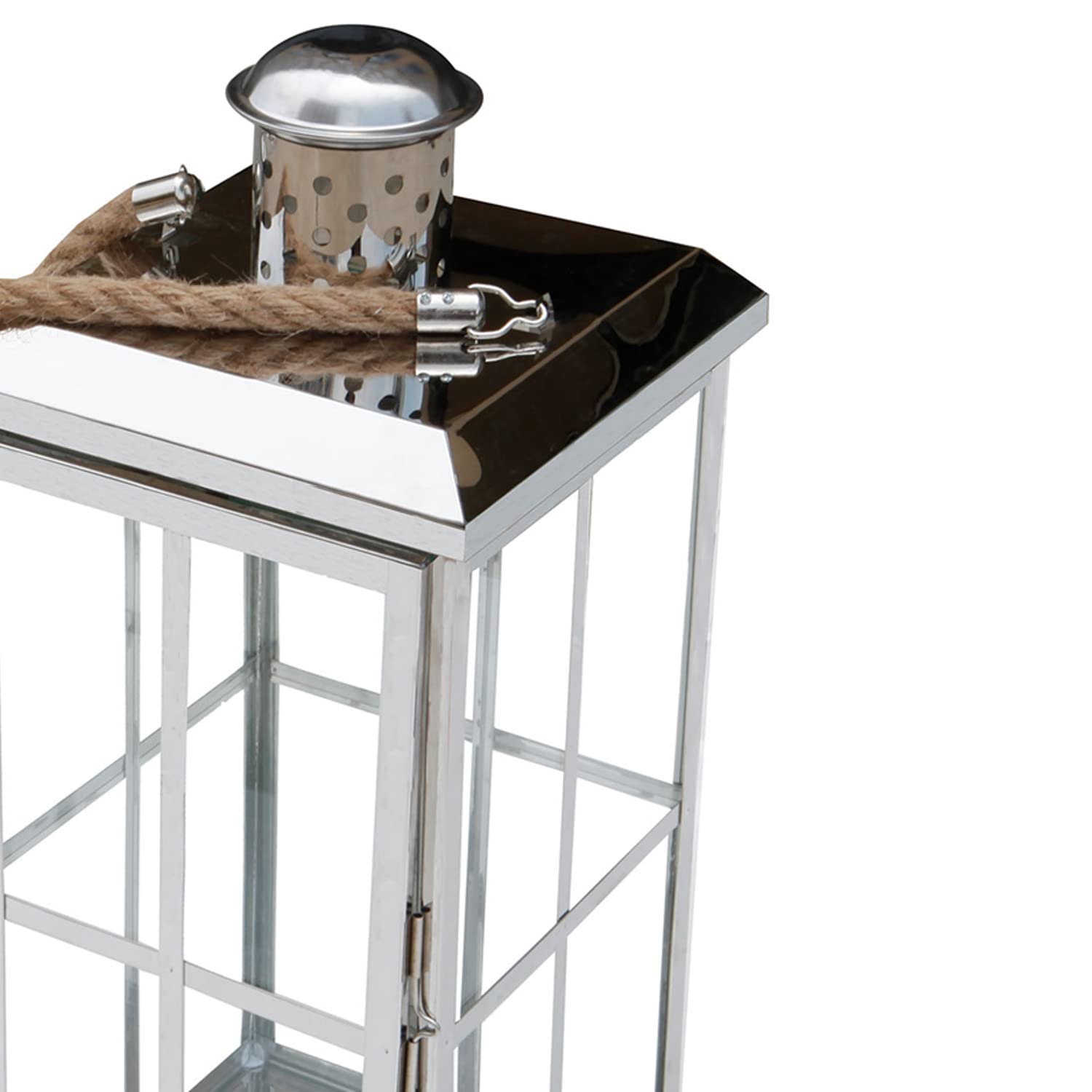 Mojawo 3er Set XL Gartenlaterne Edelstahl Glas Windlicht Kerzenhalter Laternen mit Seilgriff H27/39/52m