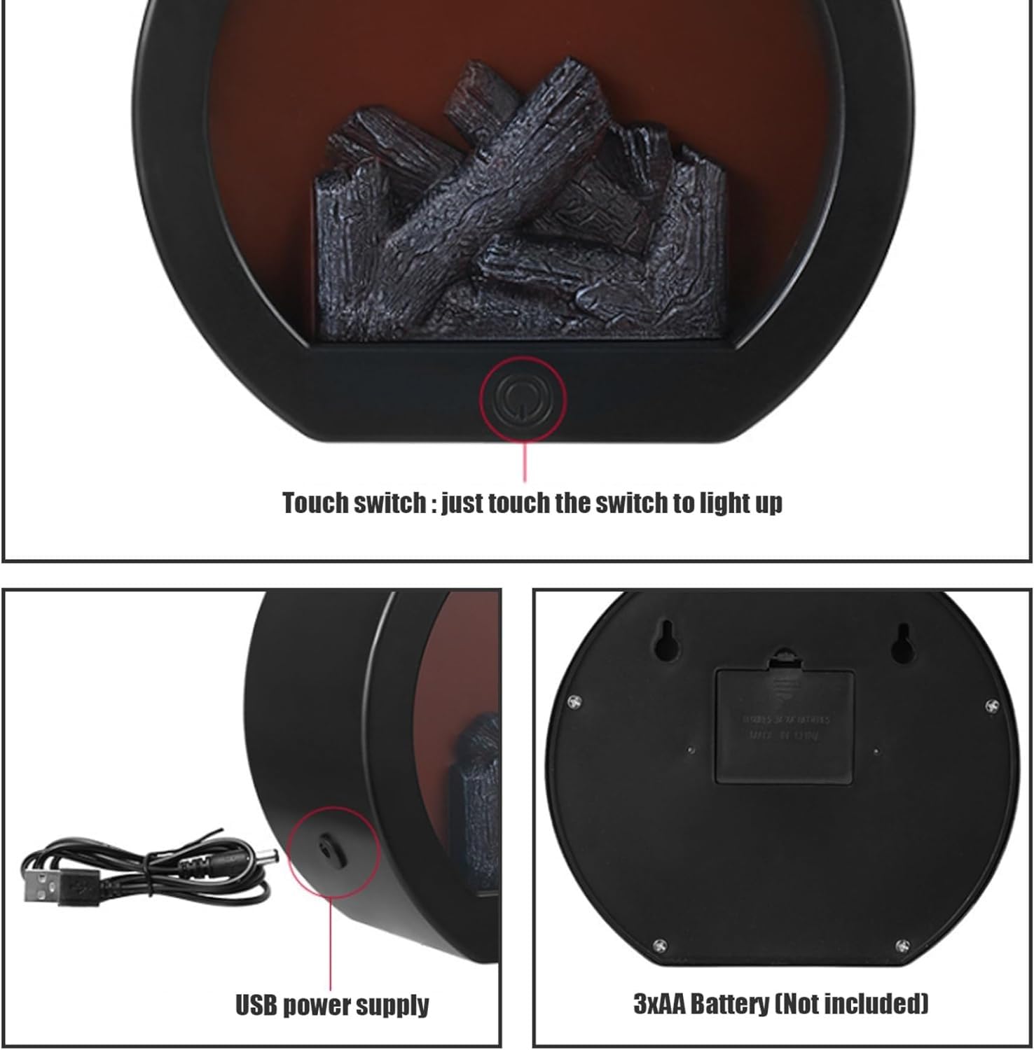 Caminetto Elettrico con Effetto Fiamma LED, Lampada Alimentata Batteria Fuochi Elettrici da Terra, Caminetto, Bruciatore Elettrico per Ceppi, Decorazioni per La Casa B