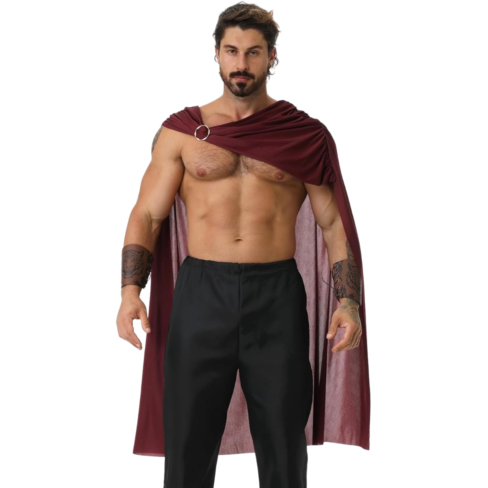 DELIVESS Adult Warrior Cape, Medieval Spartan Gladiator Costume for Halloween, Renaissance Faire, LARP Cosplay (Dark Red,108CM)