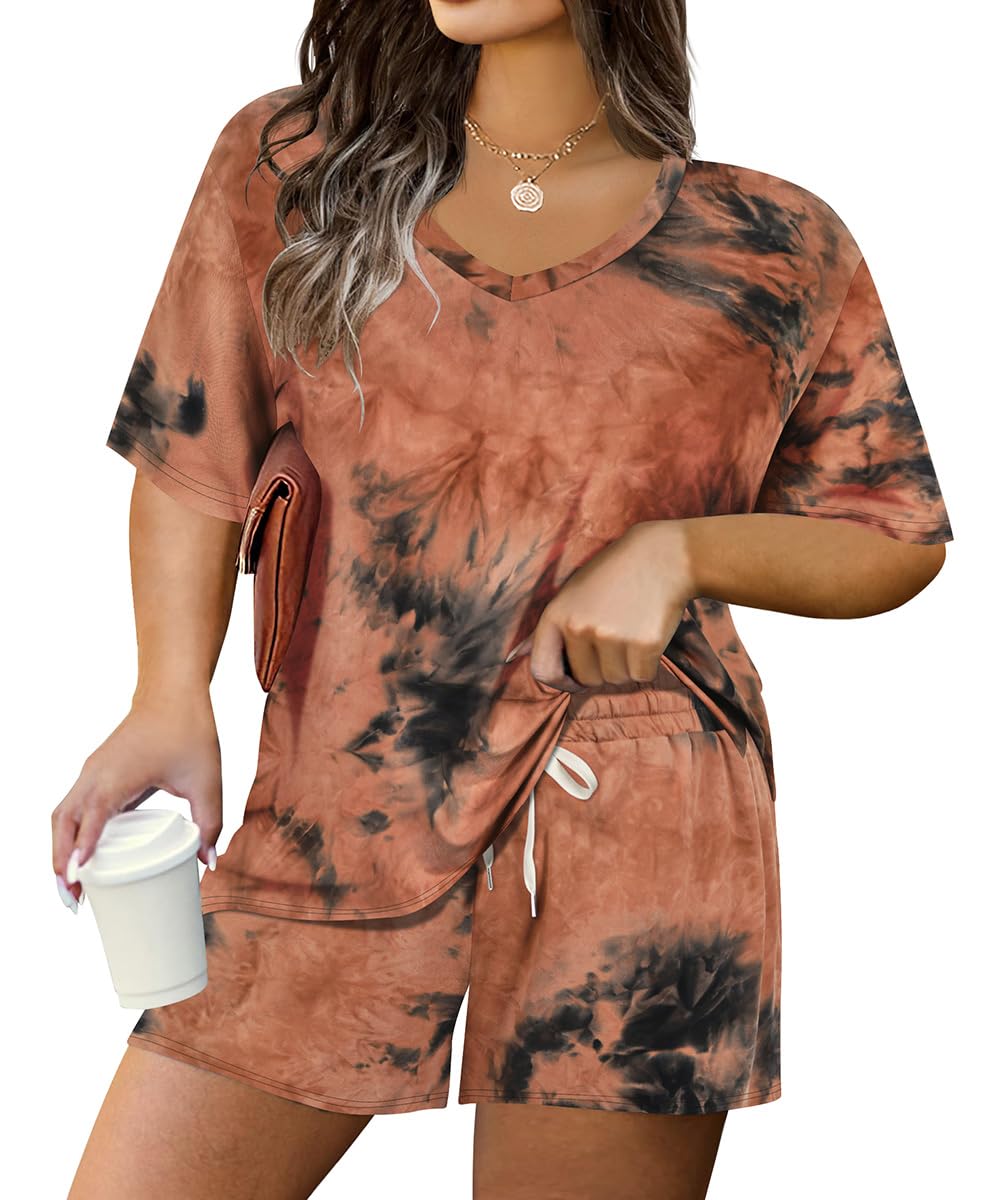 TIYOMI Plus Size 2 Piece Outfits Shorts Sets Sleeve V Neck Casual Sweatsuit Loungewear Pajamas Maternity Spring Summer